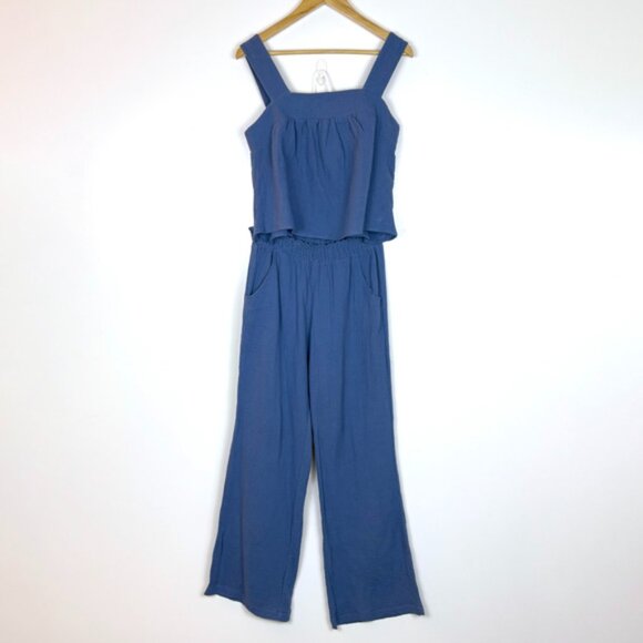 Anthro Drew Blue 2 piece cotton gauze lounge set - Picture 1 of 10